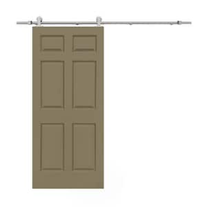 30 in. x 80 in. Olive Green Stained Composite MDF 6-Panel Interior Sliding Barn Door with Hardware Kit