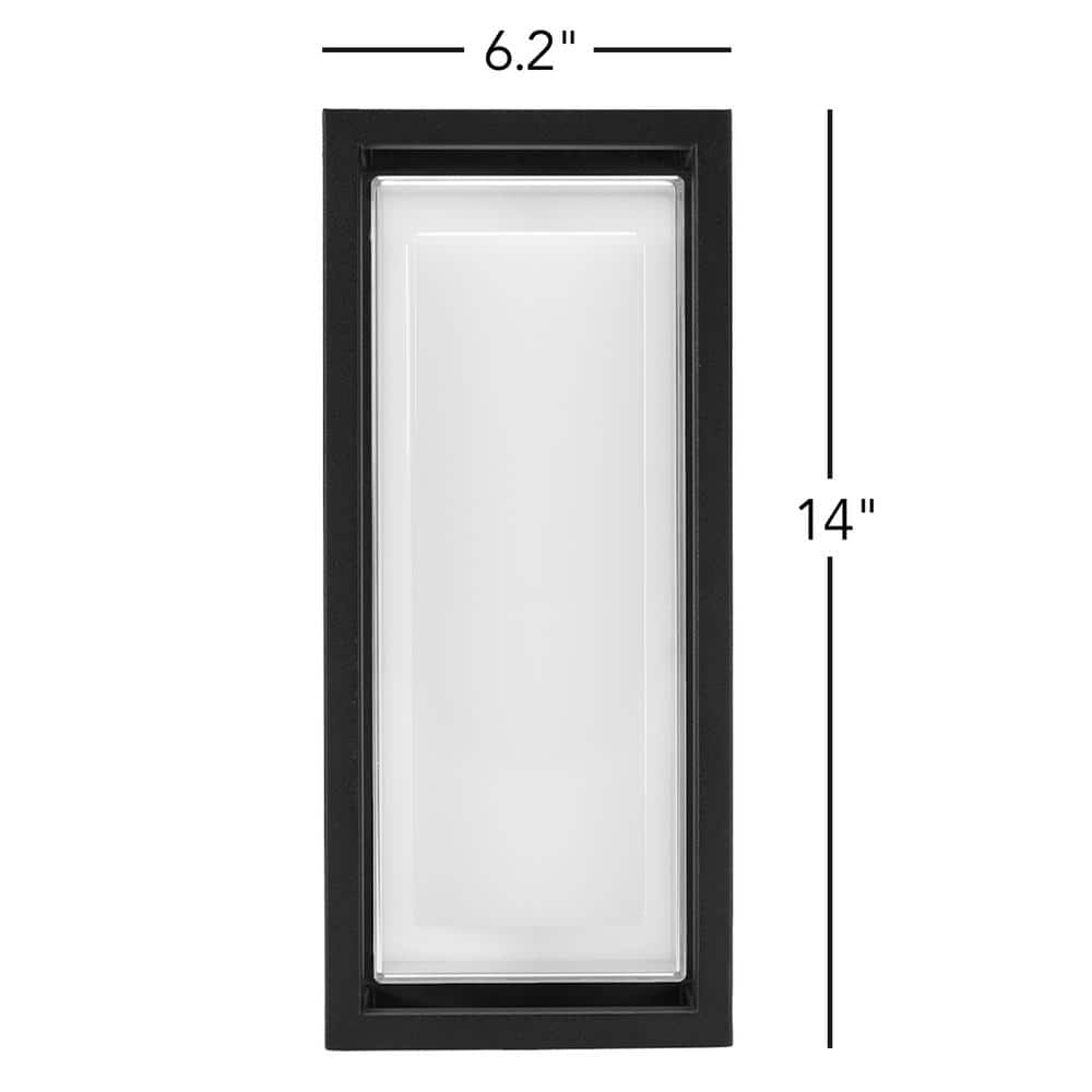 Black Matte Rectangular LED Outdoor Wall Sconce with Frosted Glass