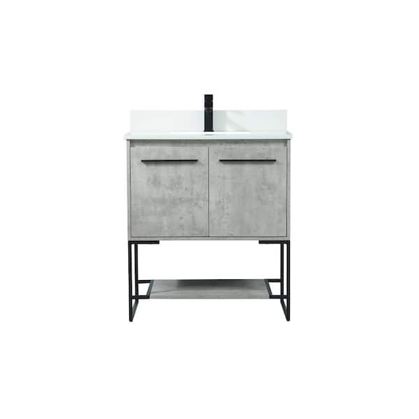 Unbranded Simply Living 30 in. W x 18 in. D x 33.5 in. H Bath Vanity in Concrete Grey with Ivory White Engineered Marble Top