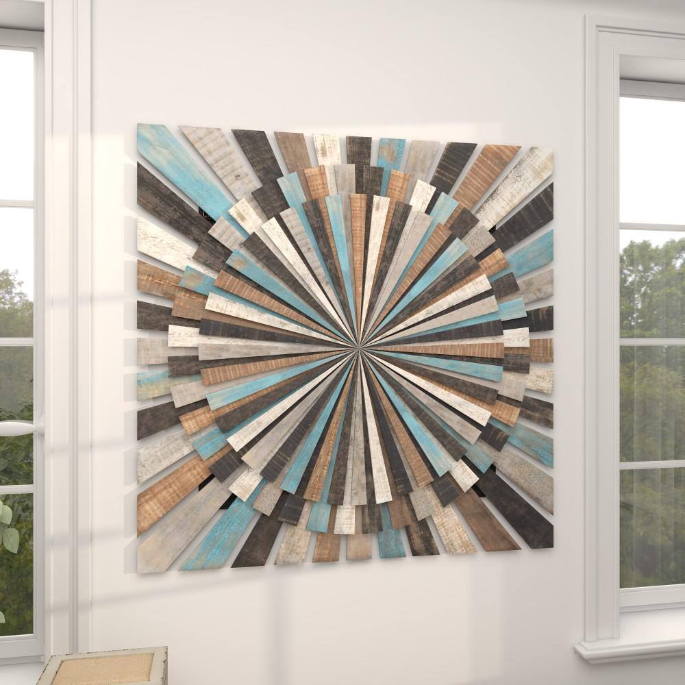 Multicolored Wood Starburst Carved Wall Decor 36"