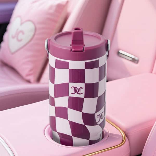 JUICY COUTURE Flip & Sip 30 oz. Pink Wavy Check Stainless Steel