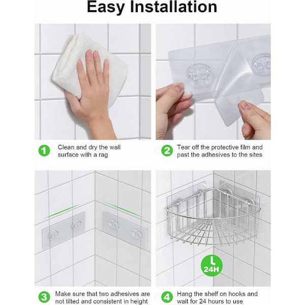 Dyiom Shower Caddy, Adhesive Bathroom Shelf Wall Mounted, in Silver-4 Pack