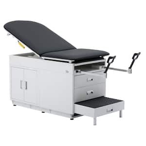 500 lbs. Capacity Steel Grande Underneath Cabinet Adjustable Back Exam Table with Step Stool and Drawers, Black