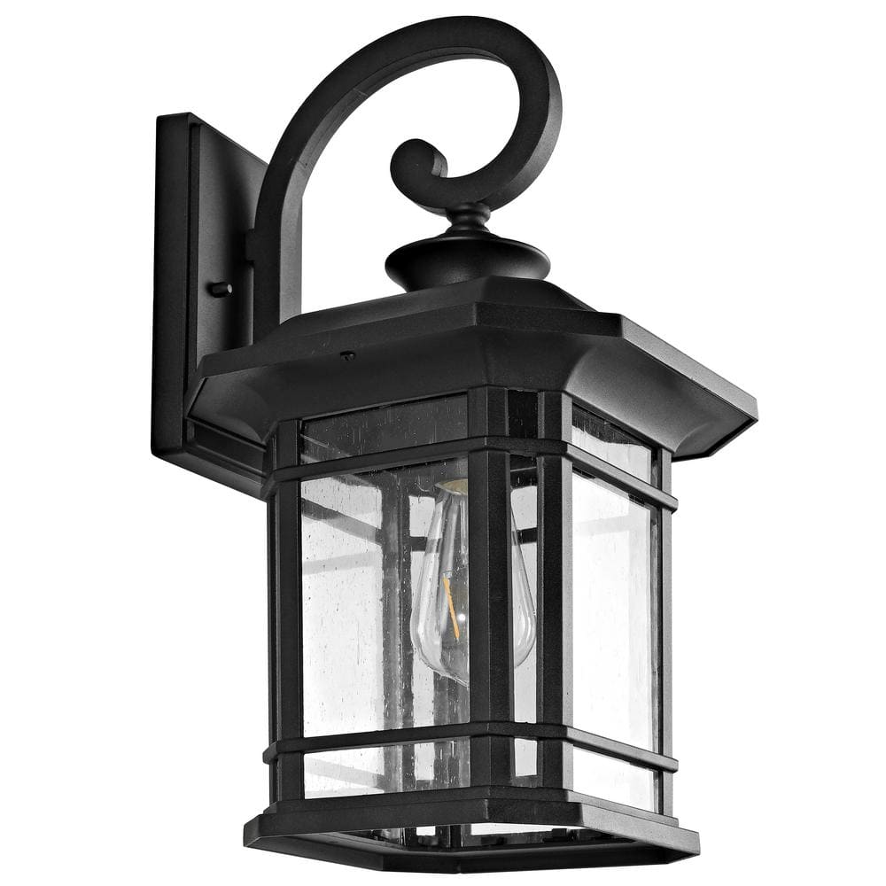 Cendra Black Aluminum Outdoor Lantern Sconce with Clear Glass