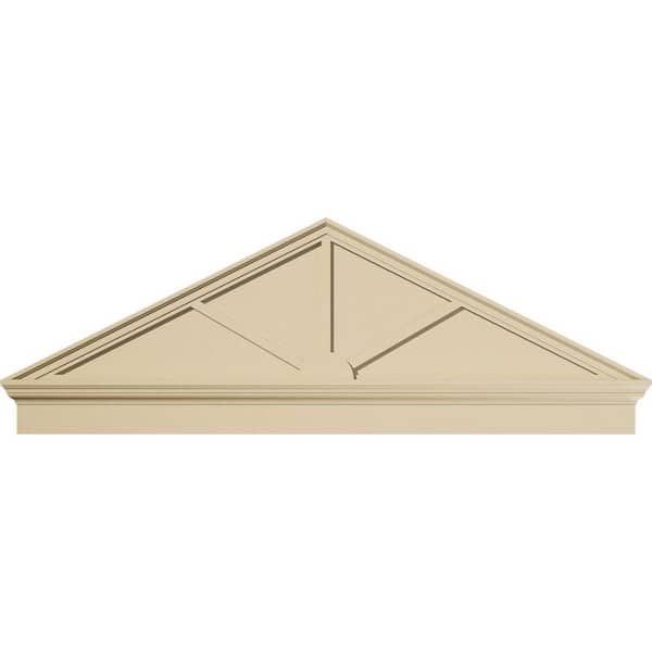 Ekena Millwork 68 in. W x 23-7/8 in. H x 2-3/4 in. P (Pitch 6/12) Peaked Cap 3Spoke Signature Urethane Combination Pediment, Primed Tan