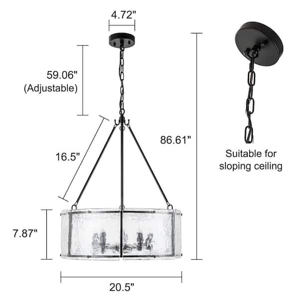 Chloe 5-Light Black Modern Chandelier Water Grained Glass