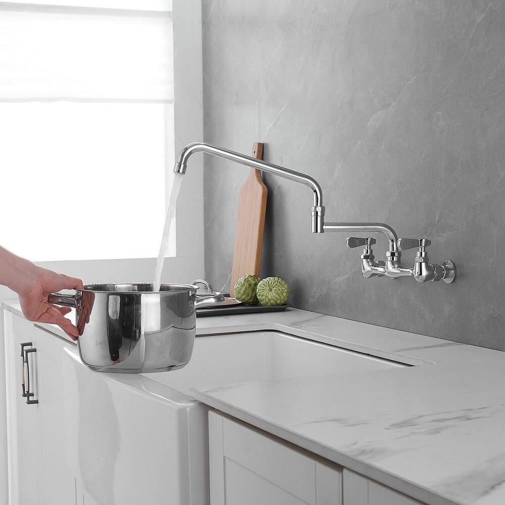Polished Chrome 18" Wall-Mount Commercial Kitchen Faucet