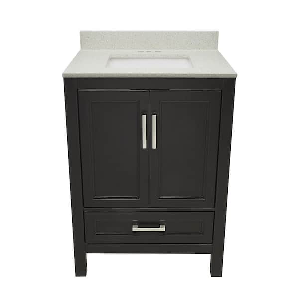 Ella Nevado 25 in. W x 19 in. D x 36 in. H Bathroom Vanity in Brown with Quartz Stone Vanity Top Sink in Galaxy White