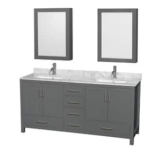 Sheffield 72 in. W x 22 in. D x 35 in. H Double Bath Vanity in Dark Gray with White Carrara Marble Top and MC Mirrors