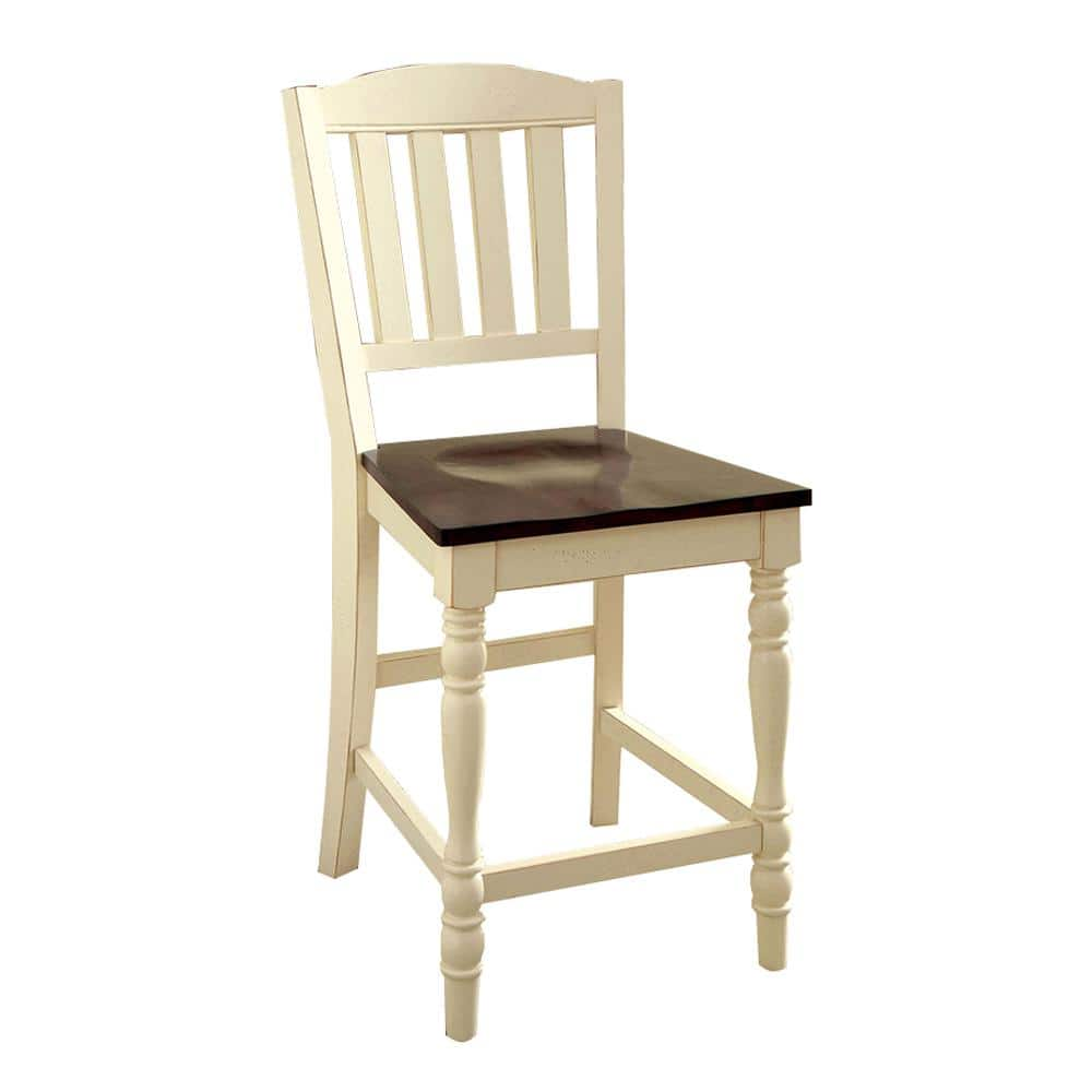 Counter Height Dining Chair, Vintage White and Dark Oak, Set of 2