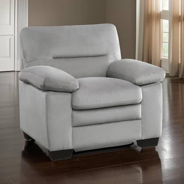Benjara Gray Fabric Armchair with Pillow Armrests and Tufted Backrest