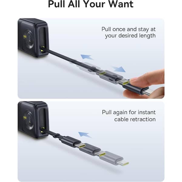 EKIEUDL Power Bank Retractable USB C Cable with 20000mAh 65W in