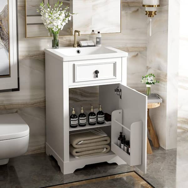 20 in. Single Sink Freestanding White Bath Vanity with White Ceramic Top and Storage Cabinet Unassembled