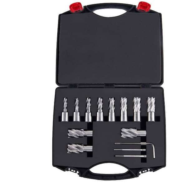 SKYSHALO Annular Cutter Set Weldon Shank Mag Drill Bits M2AL HSS 2 Pilot Pins Hex Wrench and Portable Case (13-piece)