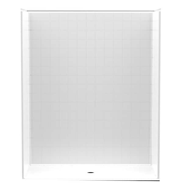 Aquatic Accessible Smooth Tile AcrylX 60 in. x 30 in. x 74.9 in. 1-Piece Shower Stall with Center Drain in White