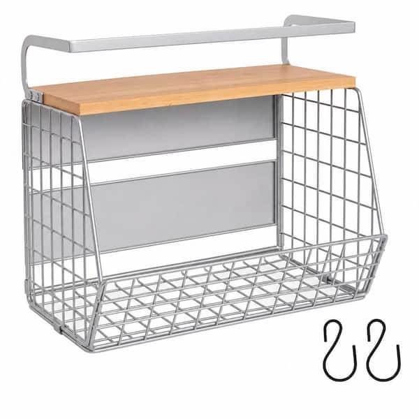 Magnetic Shelf with Lid, Fruit, Vegetable Storage Bin and Rack for Refrigerator, Kitchen Counter and Cabinet, Silvergray