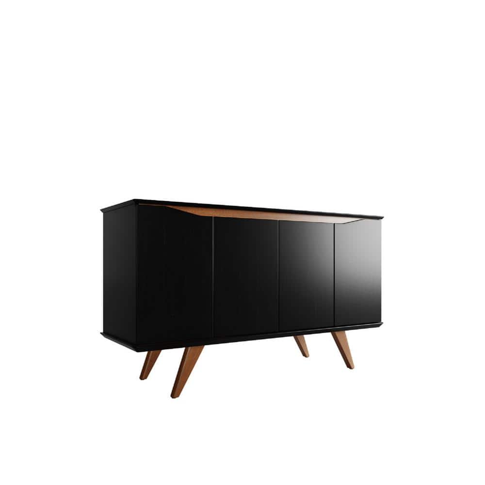 Tudor 59'' Mid-Century Black and Maple Cream Engineered Wood Sideboard