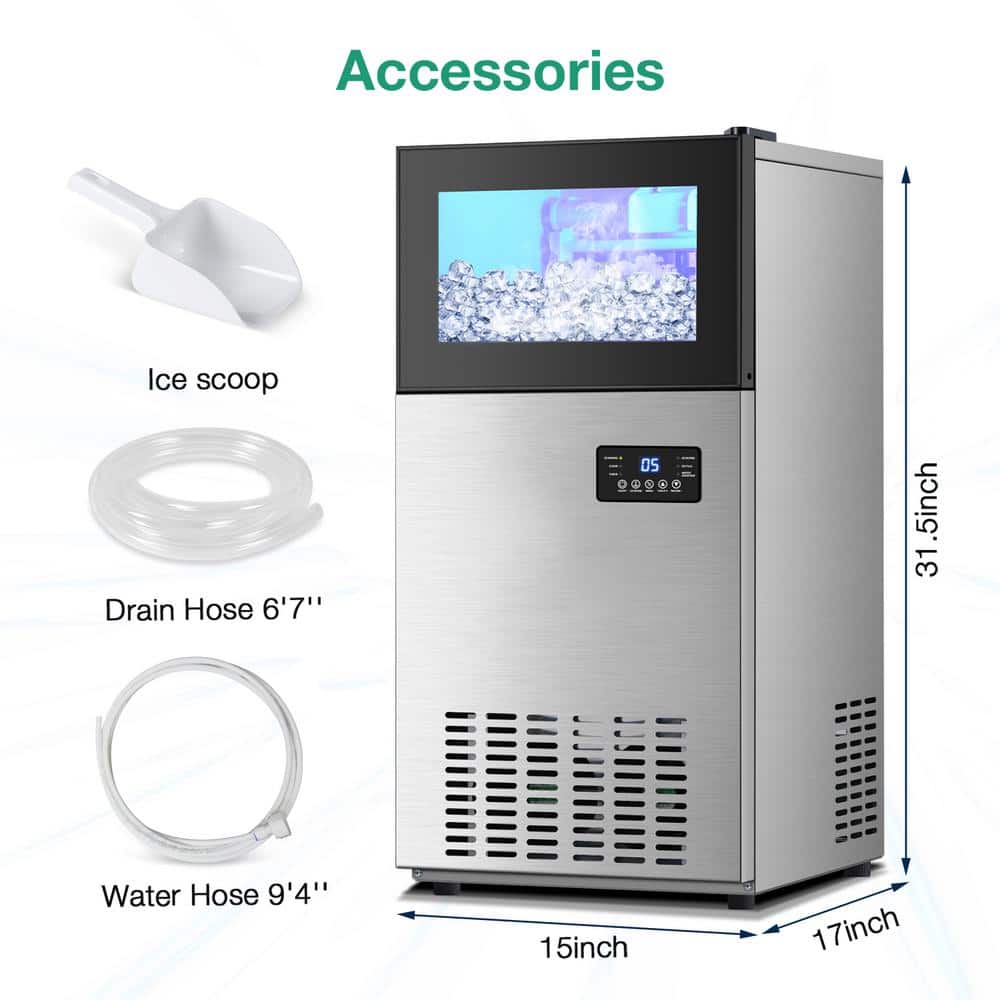 Stainless Steel 160 lb. Built-In Freestanding Ice Maker