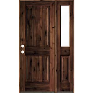 44 in. x 80 in. Knotty Alder Square Top Right-Hand/Inswing Clear Glass Red Mahogany Stain Wood Prehung Front Door w/RHSL
