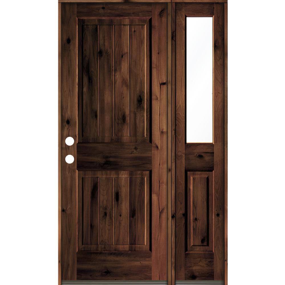 46 in. x 80 in. Knotty Alder Square Top Right-Hand/Inswing Clear Glass Red Mahogany Stain Wood Prehung Front Door w/RHSL price history on PriceWatchPro