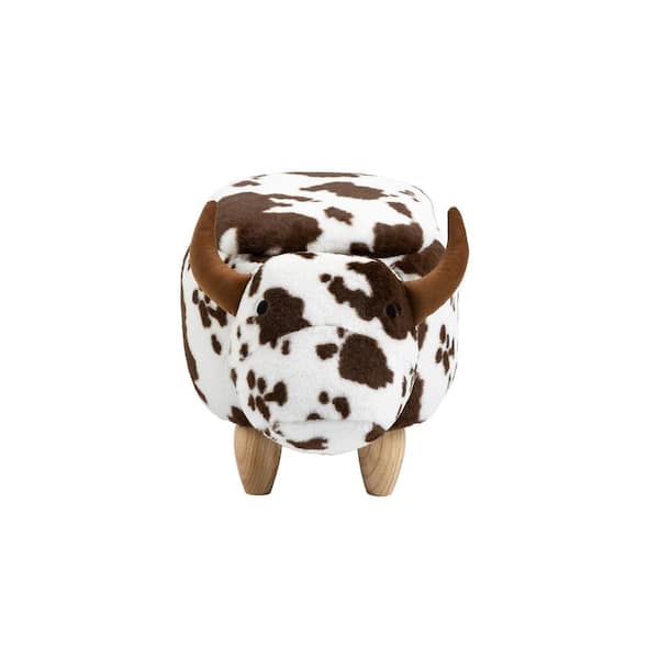 Home 2 Office Brown and White Cow Faux Fur Animal Storage Kids Ottoman