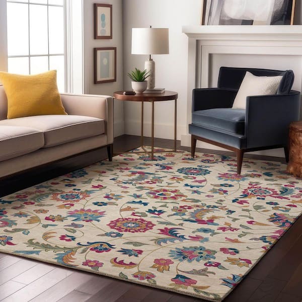 Mayfield Premium Machine Washable Abstract AMF1006 Linen 8 ft. x 10 ft. Area Rug