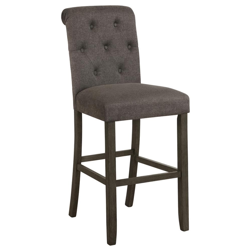 Balboa Dark Gray Tufted Back Bar Stools with Rustic Wood Frame