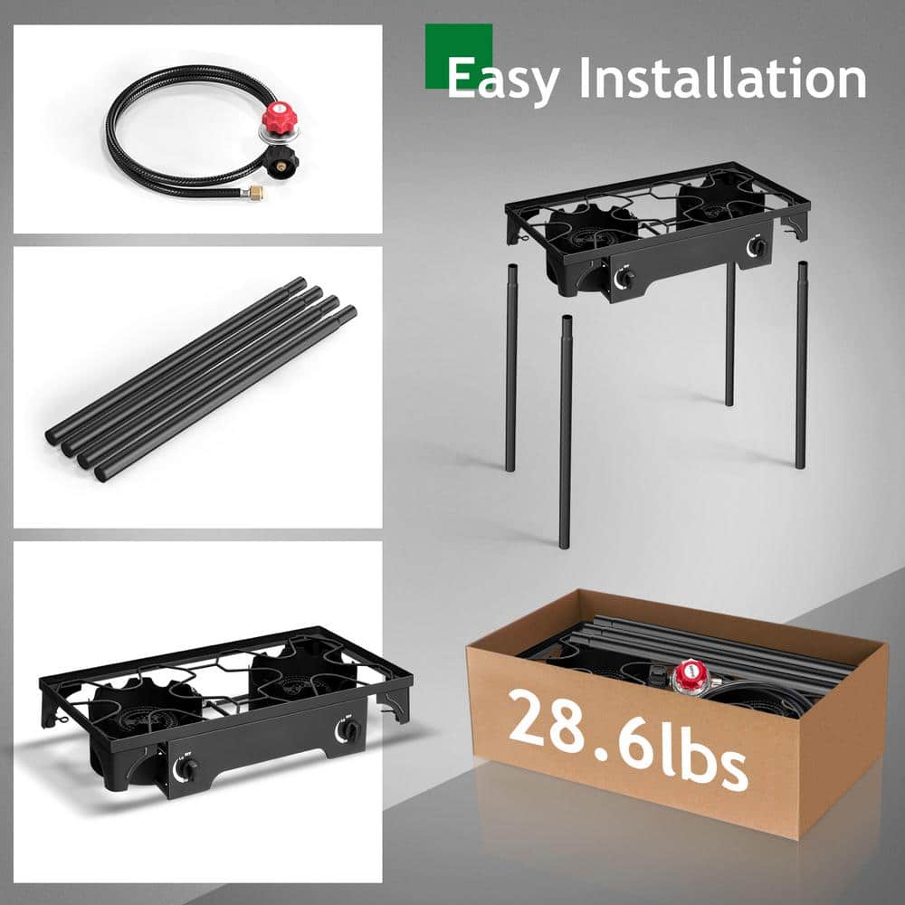 Black Cast Iron 2-Burner Outdoor Propane Gas Stove with Stand