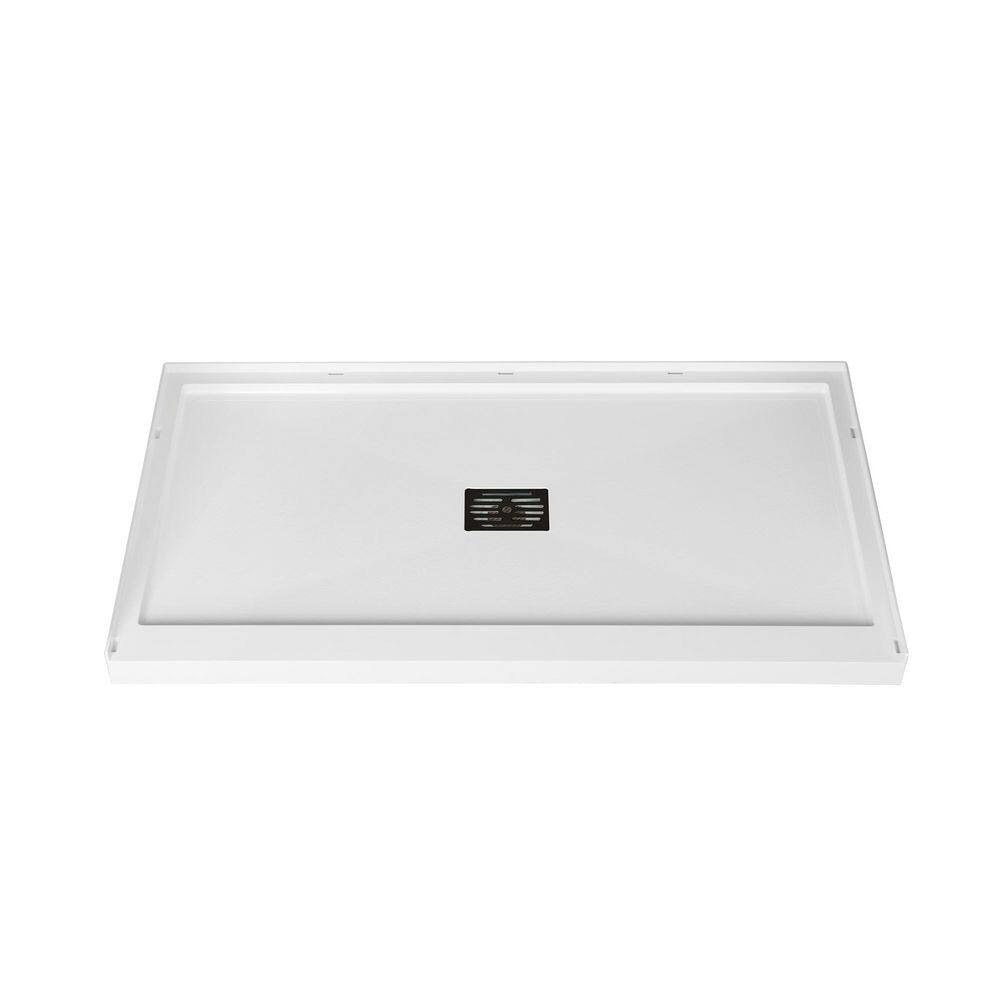 60 in. L x 32 in. W Alcove Shower Pan Base with Matte Black Center Drain in White price history on PriceWatchPro