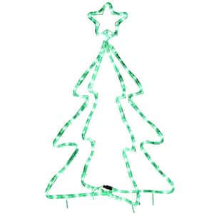 Modern 9.8 ft. LED Motif Light Christmas Tree, Green Rope Lighting with Steel Frame Stake