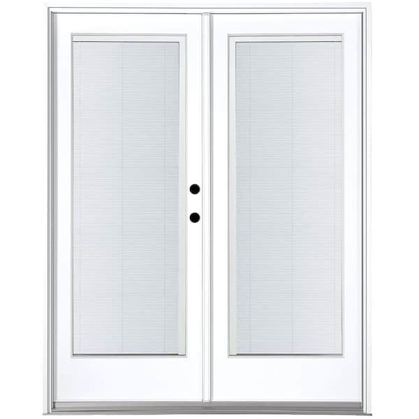 MP Doors 60 in. x 80 in. Fiberglass Smooth White Left-Hand Inswing Hinged Patio Door with Built in Blinds