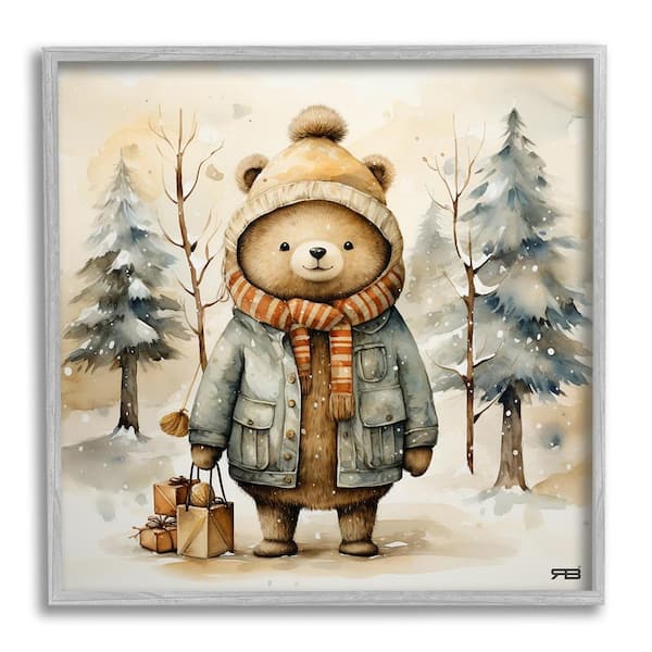 Stupell Industries Bear in Snowy Forest by RB 1-Piece Framed Graphic Print Animal Poster Art Print 24 in. x 24 in.