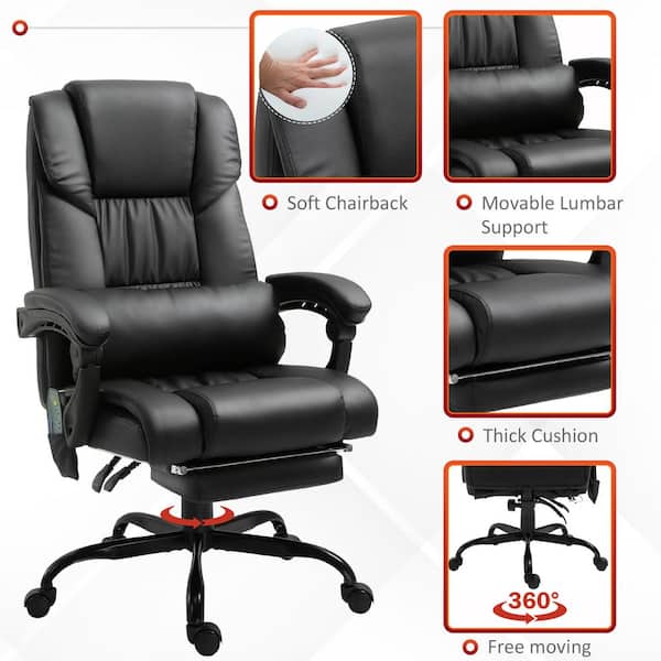 FIBO Executive Home Ergonomic Reclining Office Chair with Foot Rest &  Headrest, PU Leather Computer Desk Chairs, Black