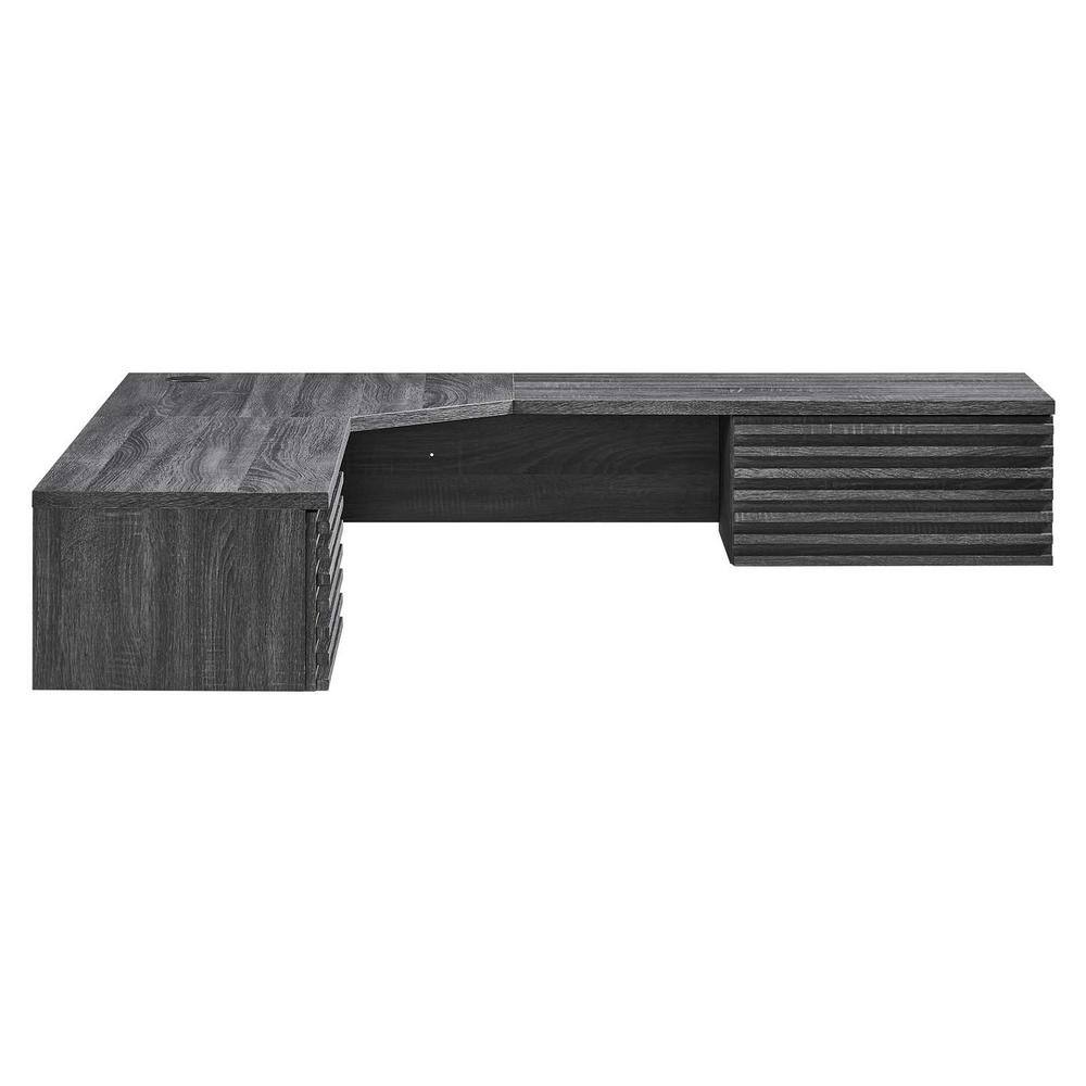 Charcoal Wood Wall-Mounted Corner Desk with Drawers
