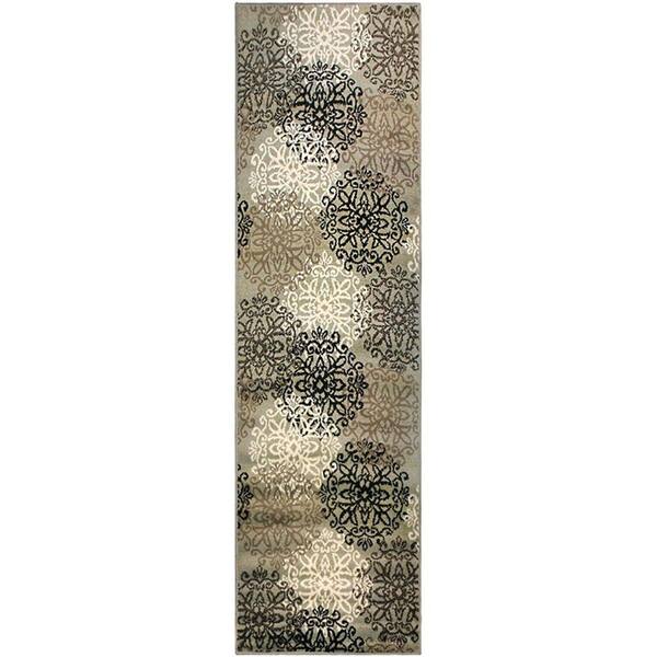 HomeRoots 8 ft. Blue and Gray Medallion Power Loom Stain Resistant Runner Rug