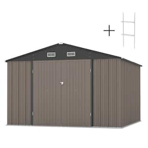 10 ft. W x 8 ft. D Detachable Storage Rack with Metal Storage Shed for Outdoor, Steel Yard Shed in Brown(85 sq. ft.)