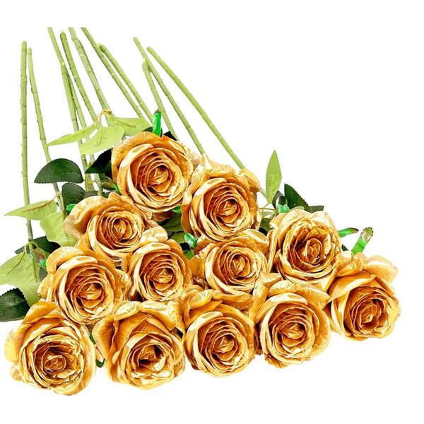 Artificial Gold Roses Flowers Garden Statue, 12-Pack L0989ZR79Q - The ...