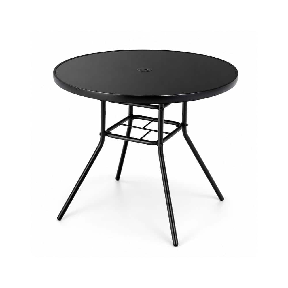 34 in. Round Tempered Glass and Metal Patio Dining Table with 1.5 in. Umbrella Hole, Black price history on PriceWatchPro