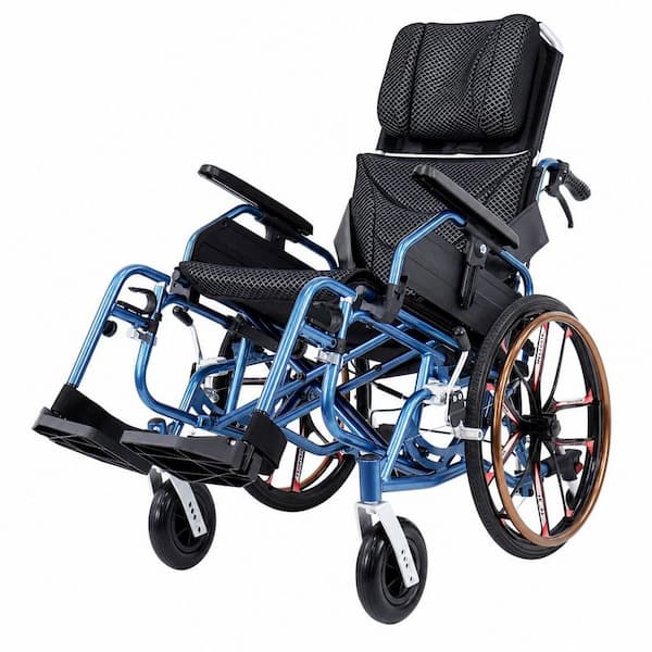 Folding Reclining Wheelchair, 20 in. Rear Wheels and Elevating Legrests and 18 in. Seat Width