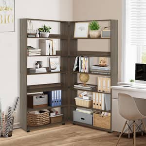 ARDET 71 in. Tall Versatile Walnut Brown Wood 6-Tier Adjustable Shelves Standard Bookcase with Casters for Mobility