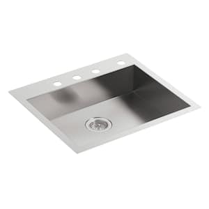 Vault Dual-Mount Stainless Steel 25 in. 4-Hole Single Bowl Kitchen Sink