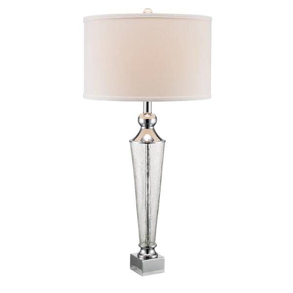 Bel Air Lighting 32 in. Polished Chrome Indoor Table Lamp with Glass Body and Fabric Shade