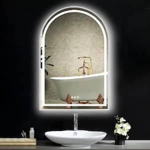39 in. W x 26 in. H Large Arched Steel Framed Dimmable Anti-Fog Wall Mount Bathroom Vanity Mirror in Chrome