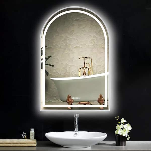 Andrea 39 in. W x 26 in. H Large Arched Steel Framed Dimmable Anti-Fog Wall Mount Bathroom Vanity Mirror in Chrome