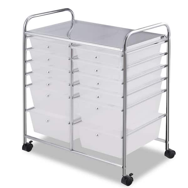 4-Tier Plastic 4-Wheeled Double Side Rolling Storage Cart in Clear