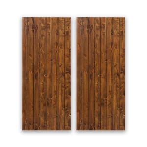 48 in. x 80 in. Hollow Core Walnut Stained Solid Wood Interior Double Sliding Closet Doors