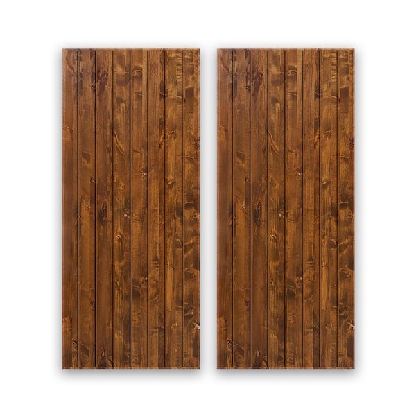 CALHOME 72 in. x 80 in. Hollow Core Walnut Stained Pine Wood Interior Double Sliding Closet Doors