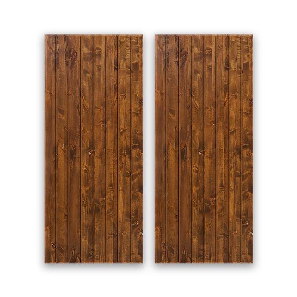 CALHOME 60 in. x 96 in. Hollow Core Walnut Stained Solid Wood Interior Double Sliding Closet Doors