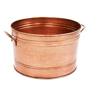16.25 in. Dia Copper Plated Round Hammered Tub with 2-Side Handles