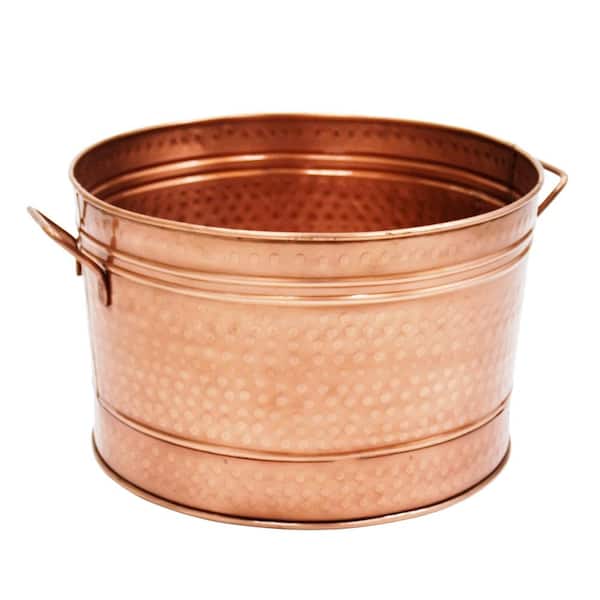 ACHLA DESIGNS 16.25 in. Dia Copper Plated Round Hammered Tub with 2-Side Handles